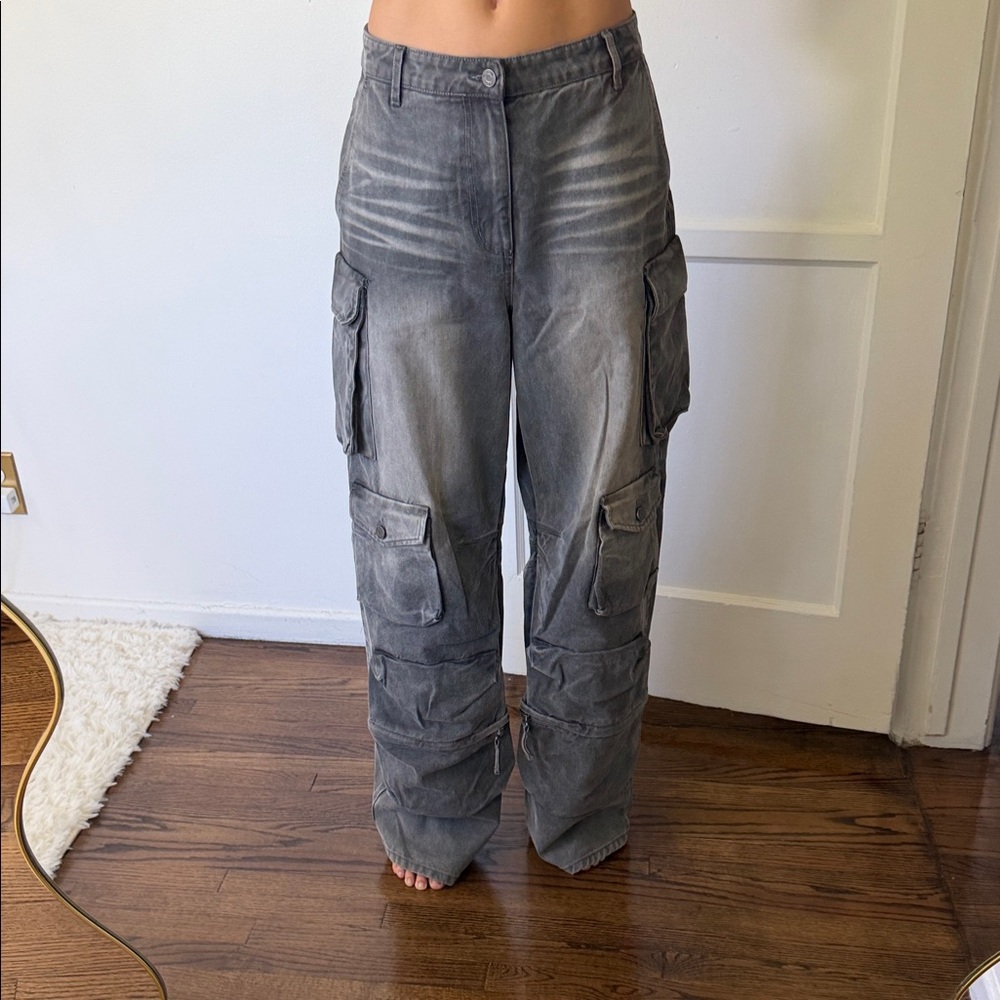 AFRM Washed Gray Wide-Leg Cargo Jeans perfect condition